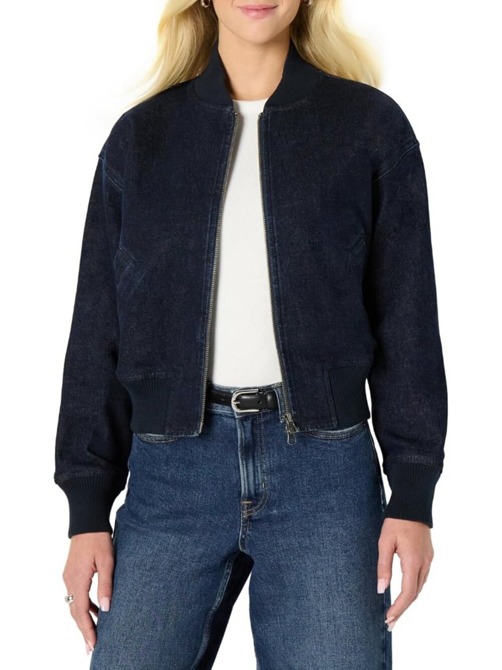 〽️Rinse Denim Women's Padded Bomber Jacket Relaxed Fit Zip Jacket - Picture 1 of 6